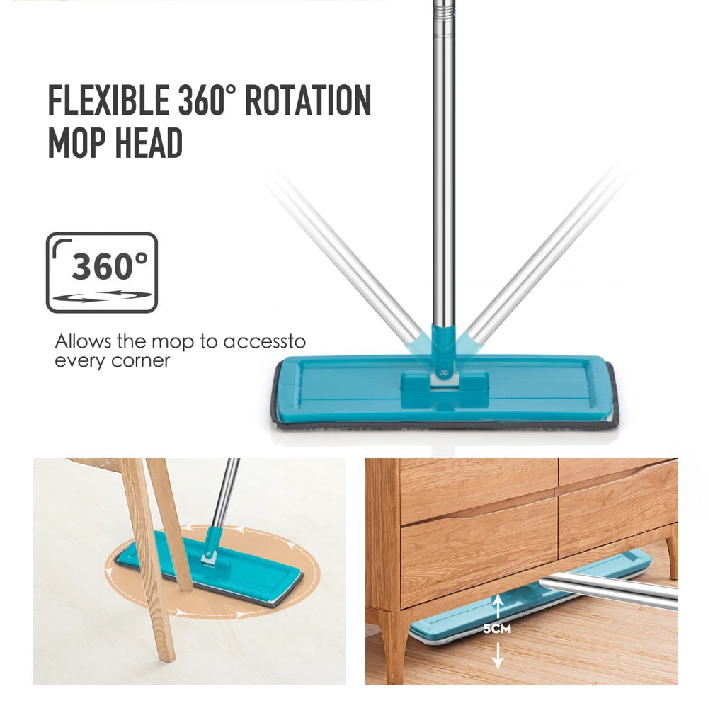 Flat Squeeze Mop with Hands-Free Wringer Function and Bucket