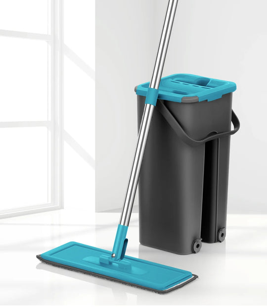 Flat Squeeze Mop with Hands-Free Wringer Function and Bucket