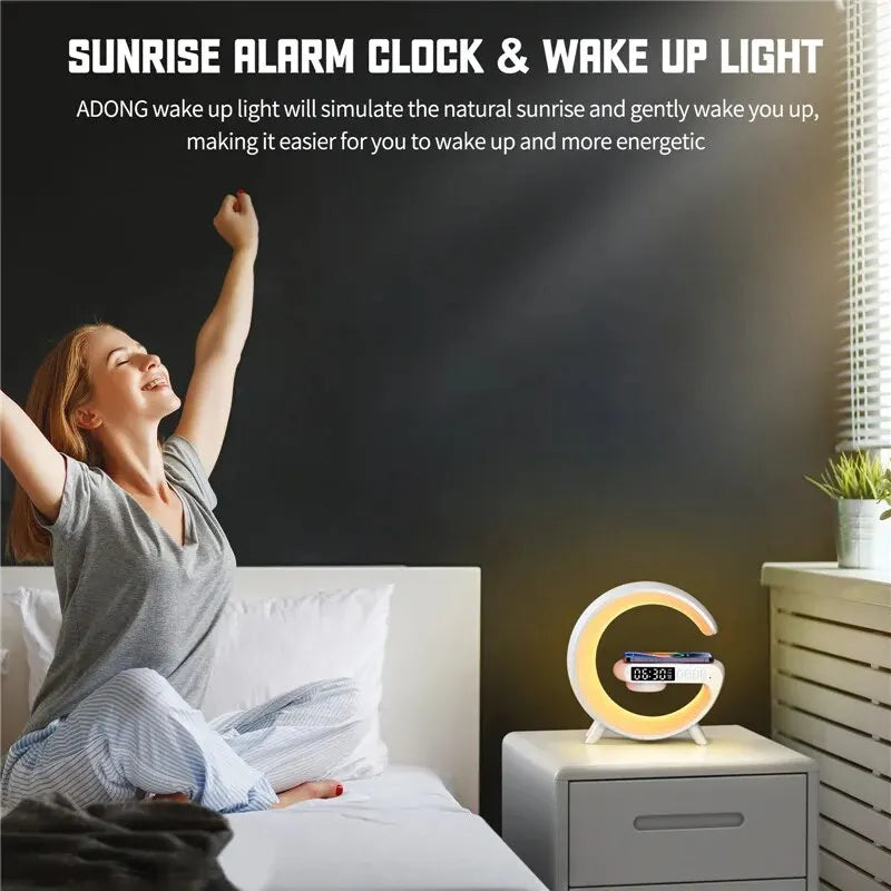 Innovative PowerHub wireless charging station, speaker, RGB night light, and alarm clock