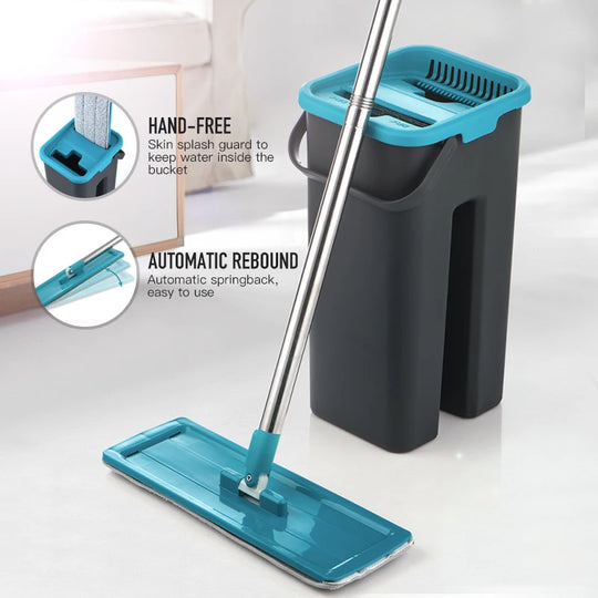 Flat Squeeze Mop with Hands-Free Wringer Function and Bucket