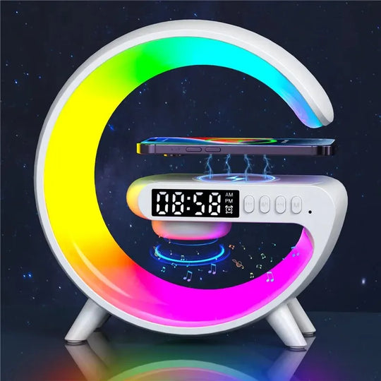 Innovative PowerHub wireless charging station, speaker, RGB night light, and alarm clock