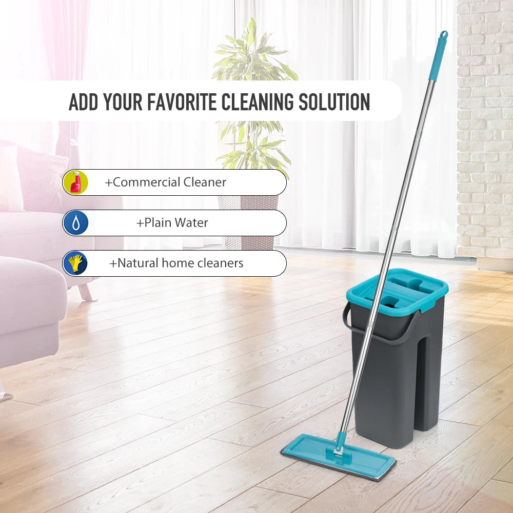 Flat Squeeze Mop with Hands-Free Wringer Function and Bucket