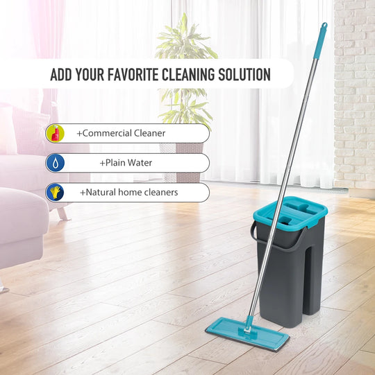 Flat Squeeze Mop with Hands-Free Wringer Function and Bucket