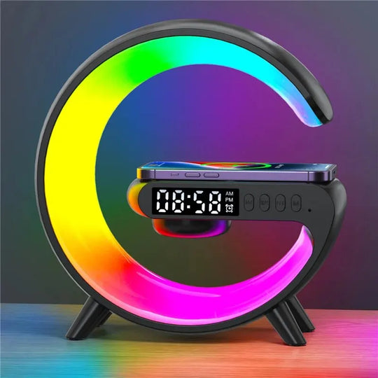 Innovative PowerHub wireless charging station, speaker, RGB night light, and alarm clock